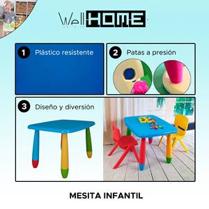 WELL HOME Mesa auxiliar rectangular de plástico azul para niños 73x58x48 cm - Product Image 2