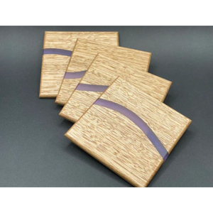 Sous-verres en résine de bois naturel faits à la main, directement de l'usine, lot de 4, sous-verres carrés modernes en époxy violet pour la décoration de la maison et de la cuisine - Product Image 1