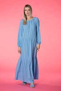 Maxi Vestido Melocotón con Mangas Abombadas y Decoración de Encaje Talla M Verano ODM Colección Vestido de Hombro - Product Image 3