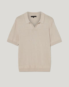 เสื้อโปโลสีเบจมุรุษผ้าฝ้าย100% เข้ารูปคอวีแขนสั้นนุ่มสบายออกแบบโลโก้ได้ตามต้องการ - Product Image 3