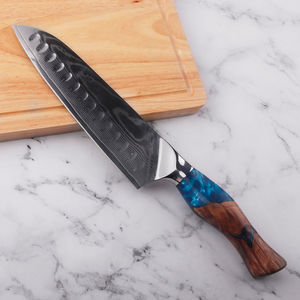 Cuchillos de cocina japoneses de 8'' de acero DAMASCUS con alto contenido de carbono, cuchillo de chef con mango de madera y resina. - Product Image 4