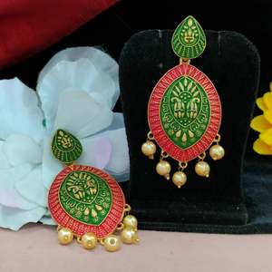 Women's Vjoshijewels Lightweight Traditional Enamel Dangle <b>Earrings</b> Brass Copper Vibrant Colors Intricate Designs Weddings - Product Image 4
