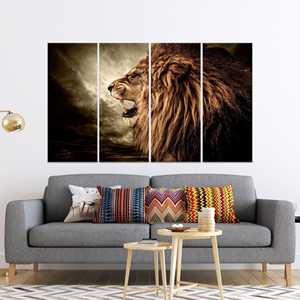 Arte en lienzo de León Rugiente: Decoración de pared impresa para la Cueva del Hombre, JUEGO DE 4 LIENZOS - Product Image 1