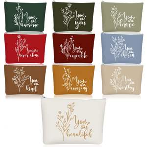 Wholesale Eco-Friendly Custom Cotton <b>Canvas</b> Zipper Pouches <b>Large</b> Capacity Reusable Makeup Cosmetic Bags Handle Logo Printing - Product Image 1