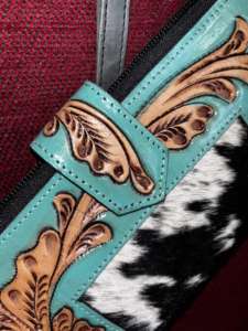 Conjunto de Bolso de Mano y Cartera de Cuero Genuino Estilo Vintage Occidental para Mujer, con Bloqueo RFID, Cierre de Cremallera, Borla, Forro de Nailon y Algodón Resistente - Product Image 3