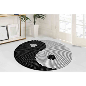 Yin Yang <b>Chenille</b> <b>Rug</b>: Modern Circle <b>Rug</b>, Printed <b>Rug</b> - Product Image 2