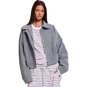 Blouson bomber oversize en suède tricoté pour femme, coupe ample et respirante, imperméable, style motard, en PU, teint uni, avec col montant et détails élastiques - Product Image 1