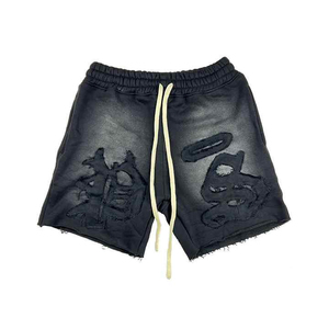 Vente d'été chaude hommes lavage à l'acide graphique broderie Shorts coton cordon Baggy taille élastique tissage haut teint uni - Product Image 4