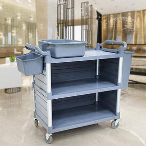 Hotel Restaurant Drielaagse Eetfoodservice Trolley Plastic Opslag Rollende Utility Kar Met Wielen Omsloten Panelen - Product Image 3