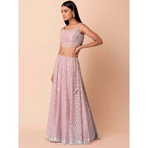 Lehenga Choli de Georgette con Lentejuelas Rosa Dulce para Vestido de Compromiso, Ropa de Boda - Product Image 3