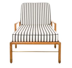 Chaise longue en bois moderne pour l'extérieur avec coussin rayé, design contemporain, mobilier de jardin durable pour la terrasse - Product Image 1