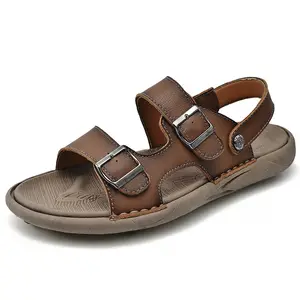 Large Size Outdoor Beach Slipper Sandals Summer Soft Genuine Leather Man Sandals