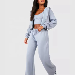 ชุดเซ็ตฮู้ดดี้ครอป 2 ชิ้น เนื้อผ้าระบายอากาศได้ดี ซิปหน้า สำหรับผู้หญิง ผลิตจากโพลีเอสเตอร์ ราคาส่งถูก - Product Image 4