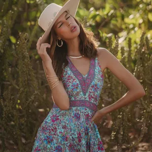 Bohemian Floral Tie Dye Sleeves Maxi Dress For Woman New Summer Vacation Maxi Dress Women Casual Long Maxi Dress