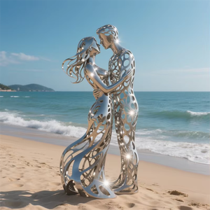 Figurines de couple en aluminium faites à la main avec une élégance moderne et des valeurs émotionnelles classiques, sculptures de table écologiques - Product Image 1
