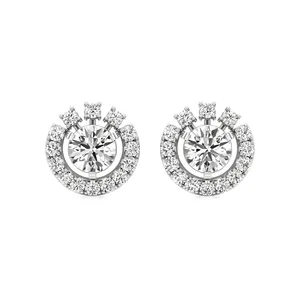 Rose Gold Moissanite <b>Halo</b> Stud <b>Earrings</b> for Wedding Engagement - Product Image 1