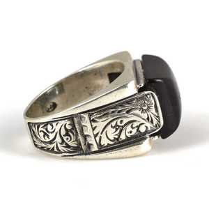 925 Sterling Silver Men's Rectangular <b>Ring</b> with Black Onyx Stone Rhodium & Gold Plated for Everyday Wear Gemstone Jewelry - Product Image 4