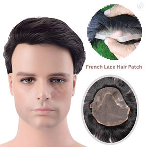Tupé recto Remy de encaje francés Q6 humano 100%, postizo de buena densidad para hombres con cierre Frontal de encaje de origen indio, venta al por mayor - Product Image 1