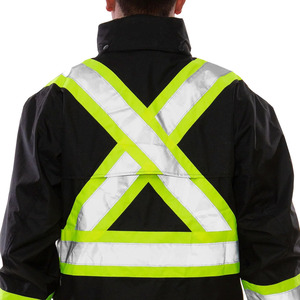 Vente en gros de vestes de travail réfléchissantes noires avec col montant et poches multiples quantité minimale de commande bas pour les vêtements de travail de sécurité - Product Image 4