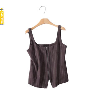 Léger personnalisé rayé décontracté en mousseline de soie débardeurs femmes Samavia Yogawear fabricants OEM qualité en gros à bas prix - Product Image 1