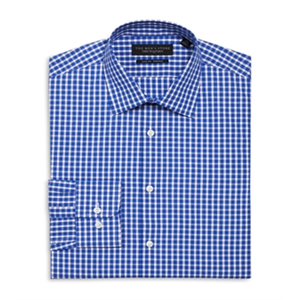 Camicia elegante da uomo Bloomingdale's blu a quadri multicolori, vestibilità slim, 100% cotone popeline antipiega, taglia 15x34-35 - Product Image 1