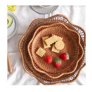 Vietnam Round Rattan Tray Handmade Woven Decorative Tray - Product Image 4