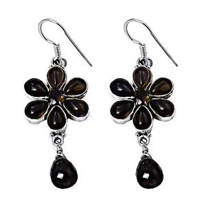 Boucles d'oreilles en argent 925 avec pierre précieuse en quartz fumé, pendentif mignon en forme de goutte pour mariage - Pierres principales incluent l'ambre, la perle, le diamant - Product Image 2