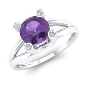 Anillo de Compromiso REYES con Gema de Amatista de Corte Brillante Redondo de 0.84 Quilates en Plata de Ley 925, Moissanita VVS, Joyería Fina al por Mayor - Product Image 2