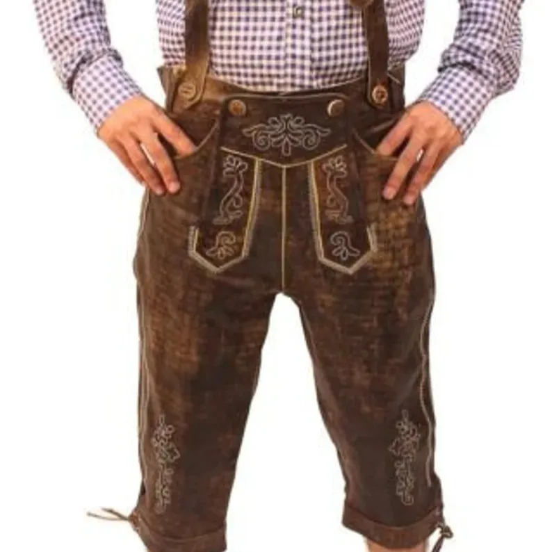 Oktoberfest Bayerische Kleidungs stücke Lederhosen Hochwertige Custom Bestickte Design Lederhosen mit Hosenträgern Shorts LF-0002