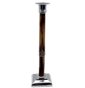 Bougeoir en aluminium et bambou couleur argent nickelé pour la décoration de la maison Diwali Bougeoir au design moderne - Product Image 1