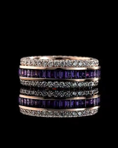 Bague Hip Hop Iced Out pour homme en argent sterling 925 plaqué or rose violet Baguette Moissanite Diamants Bague unique en gros - Product Image 4