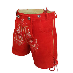 Couleur rouge femmes court Style Vintage allemand traditionnel Lederhosen meilleurs prix hommes et femmes broderie personnalisée - Product Image 4