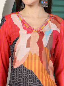 Último Diseño Tradicional Indio Moderno, Kurtis Listo para Usar en Rayón con Estampado Floral, Corte en A, Lavable a Máquina, Pantalón y Dupatta de Corte Recto, Talla Regular - Product Image 3