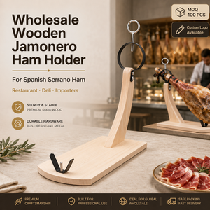 Soporte para Jamón <span class=keywords><strong>de</strong></span> Madera <span class=keywords><strong>de</strong></span> Pino, Soporte para Jamón Serrano, Soporte para Prosciutto para Barra <span class=keywords><strong>de</strong></span> <span class=keywords><strong>Tapas</strong></span>, Logotipo OEM, MOQ100, Entrega Rápida <span class=keywords><strong>de</strong></span> Fábrica - Product Image 1