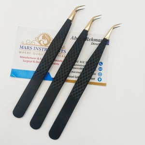 Pinces à épiler en fibre à pointe dorée mate noire, forme de dauphin, extensions de cils, pinces à épiler à prise parfaite - Product Image 4