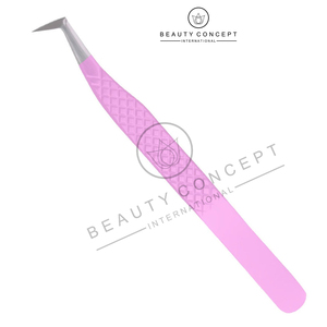 Juego de 5 pinzas de extensiones de pestañas con punta de fibra NANO de agarre de diamante de color rosa, pinzas clásicas y de volumen, acero japonés sostenible - Product Image 4