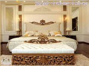 Cama temática elegante de estilo mexicano con mesa auxiliar Juego de dormitorio King dorado perfecto para el hogar Cama King clásica en madera de teca - Product Image 3