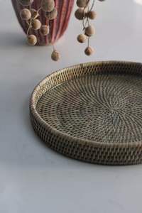 High Quality Eco-Friendly Handmade Vietnamese Round Handwoven Rattan Serving <b>Tray</b> with Handles <b>for</b> Potpourri <b>Sandwich</b> Serving - Product Image 5