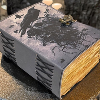 Livre des Ombres Raven de 400 pages, Grimoire artisanal en cuir vintage, Journal de sorcellerie gothique, Al Amir Fête des Pères