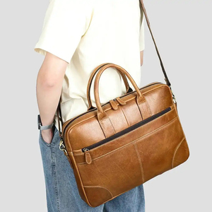 Classic Genuine Leather Laptop Messenger Crossbody Portable with Zipper Closure Shoulder Strap Office Use Durable Design - Product Image 4