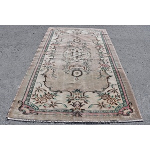 Turkish Vintage Large Rug 5.4x8.8 ft, <b>Brown</b> Green Check <b>Wool</b> Rug - Product Image 1