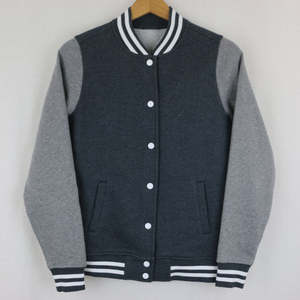 Chaqueta de Béisbol Varsity Gris para Hombre, Dos Tonos, Forro de Punto, Cálida, Informal, Estilo Urbano, Ropa de Invierno, Venta al Por Mayor - Product Image 1