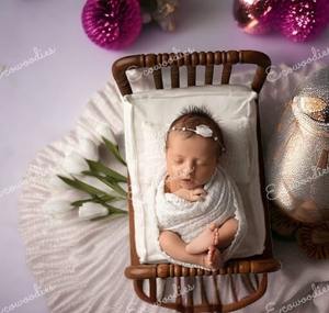 Accessoires de lit de bébé en bois vintage mignon nouveau-né photographie rotin posant des accessoires pour l'extérieur ferme et chambre à coucher - Product Image 3