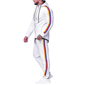 Men's Custom <b>White</b> Hooded <b>Tracksuit</b> With Rainbow Stripes Full Sleeve Zipper Casual Sportswear Streetwear - Product Image 2