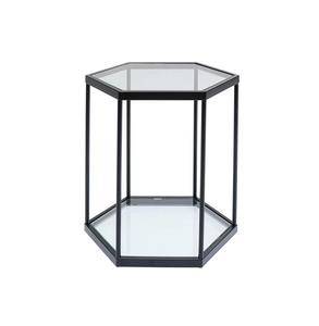 Mesa de centro lateral única decorativa de aspecto más nuevo, Base de hierro de Metal con revestimiento de polvo negro con tapa de vidrio, muebles de mesa auxiliar de café - Product Image 1