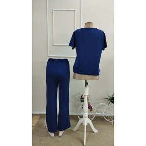 Ensemble deux pièces pour femme, chemisier à manches courtes et col en V en viscose à deux fils et pantalon, 36669 - Bleu Saks - Product Image 5