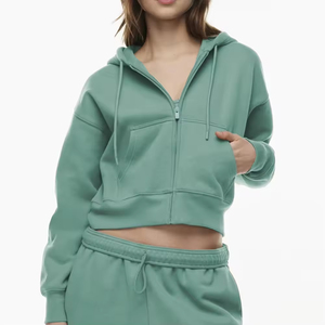 Sudadera Corta de Punto con Cierre Frontal, Forro Transpirable, Ecológica, con Hombros Caídos para Mujer, Estilo Casual de Invierno - Product Image 2