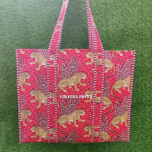 Quilted Eco-friendly Customizable Cotton Tote <b>Bag</b> Shoulder <b>Bag</b> Animal Prints Boho <b>Hippie</b> Beach <b>Bags</b> Hand Printed Reversible - Product Image 1