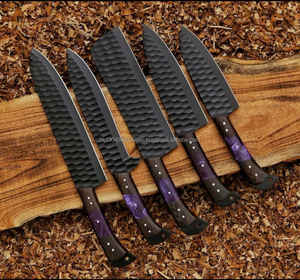 Juego de cuchillos de cocina profesional de gran venta, 5 uds., cuchillo de Chef de acero de Damasco, mango de palisandro, logotipo personalizado ecológico mínimo - Product Image 4