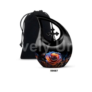 Urna negra para adultos de cremación de flores con gota de lágrima para cenizas humanas, urna cruzada decorativa con bolsa de terciopelo gratis - Product Image 3